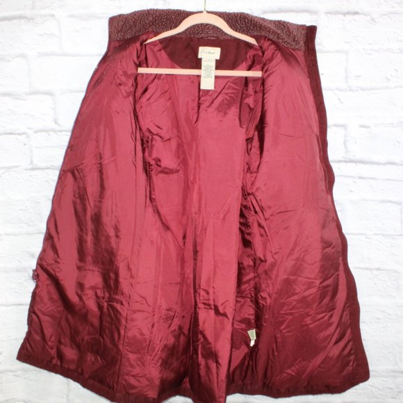 LL BEAN Red Quilted Goose Down Coat Jacket Parka Faux Fur Size L Reg - Picture 9 of 10